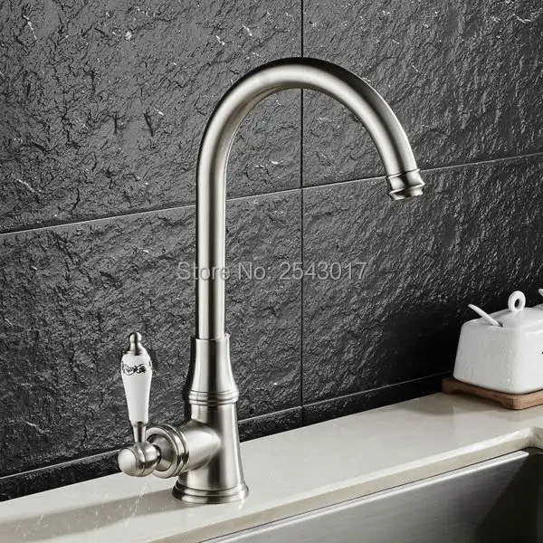 

Contemporary Basin Sink Faucet Brush Finished Luxury European Sink Taps 360 Swivel Deck Mounted with Ceramic Handle ZR637