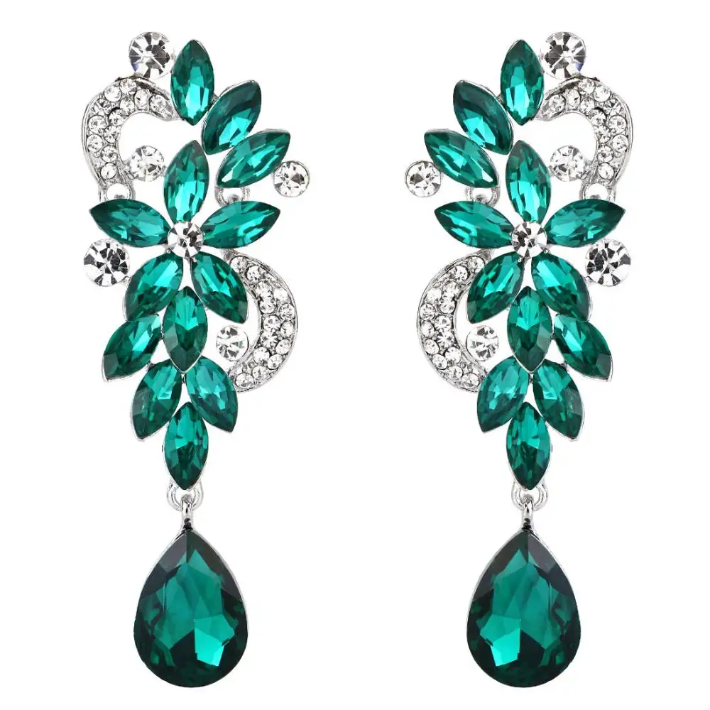 Green Silver Tuliper серьги в богемном стиле с цветами и кристаллами, свадебные Висячие серьги для женщин, вечерние ювелирные изделия 귀이 이 - Окраска металла: Green Silver