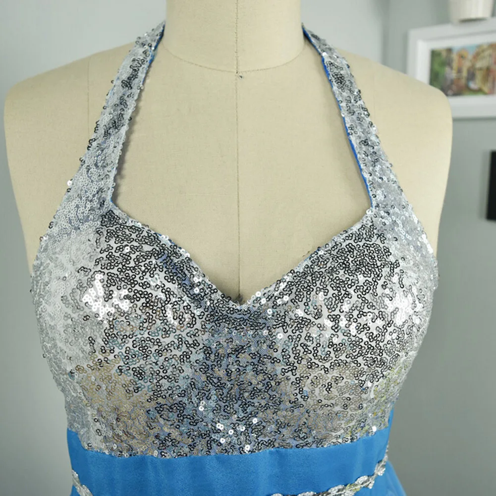 2018 летнее шифоновое платье на бретелях синий блестками спинки Вечеринка сетка