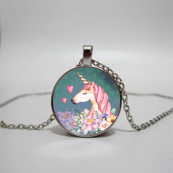 WUSQWSC Cute Unicorn Vintage Necklace Antique Bronze Ingot Glass Chain Lady Handmade Jewelry Gift Private Custom | Украшения и
