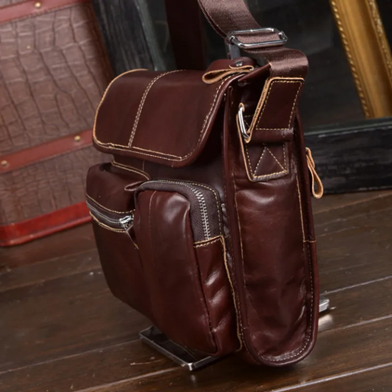 Men's Genuine Cowhide Leather Shoulder Bag Quality Messenger Causal Crossbody Handbag Leisure Briefcase Bags Storage Handbags