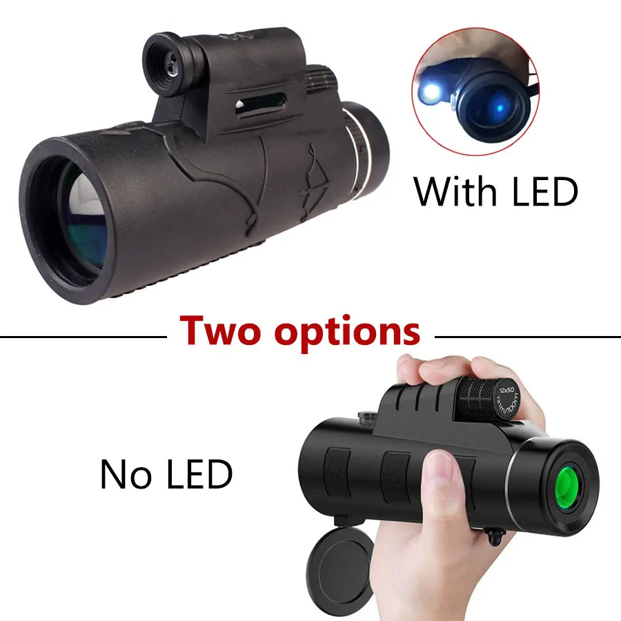 

12X50 Monocular Telescope Mobile Phone Zoom Optical Telephoto Lens with Laser Light LED Spotlight Universal for iPhone Samsung