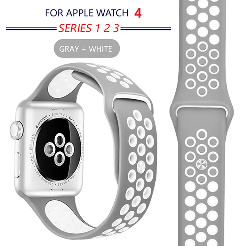 Gray and White Мягкий силиконовый спортивный ремешок для apple watch, 38 мм, серия 3, 4, 42 мм, браслет на запястье, ремешок для apple watch, серия 1, 2, ремешок, 44 мм, 40 мм - Цвет ремешка: Gray and White