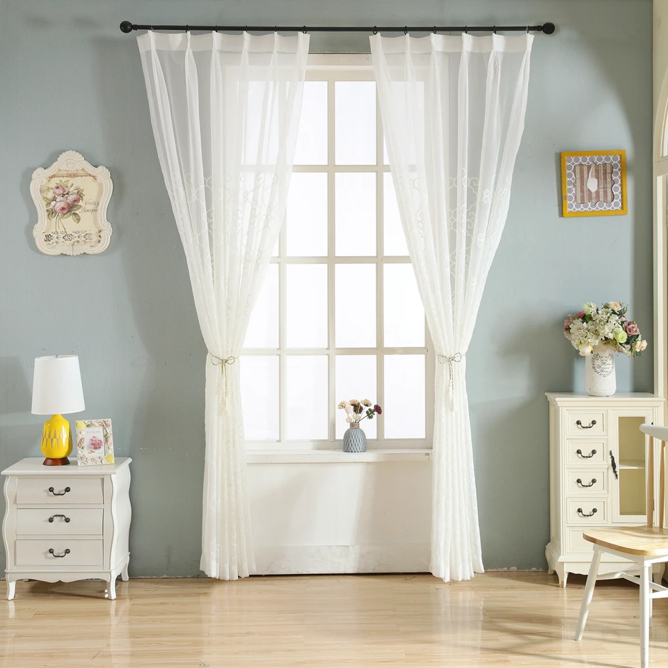 Sinogem корейский геометрической формы вышитая вуаль занавески льняные на ощупь