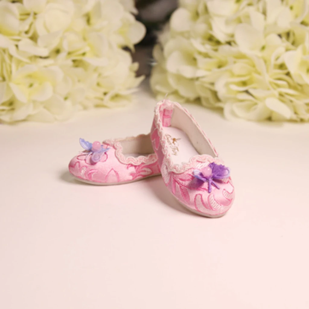 

Fashion Handmade 1/3 BJD Doll Pink Embroidered Shoes with Butterfly for Night Lolita Doll 60cm Dress up Accessory