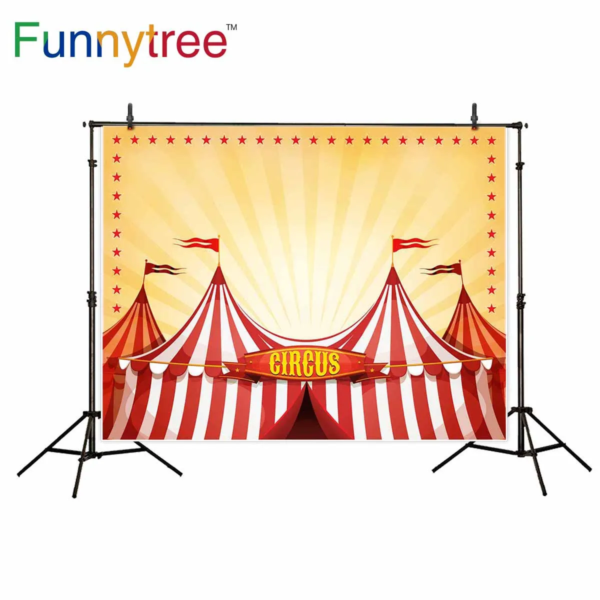 Фоны для фотосъемки Funnytree цирковые Мультяшные белые и красные палатки желтое