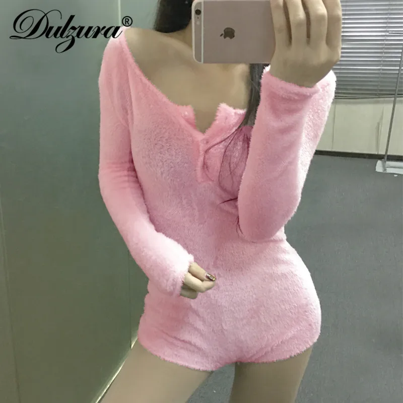 Dulzura 2019 Новинка весны для женщин playtsuit бархат с длинным рукавом bodycon Белый теплый