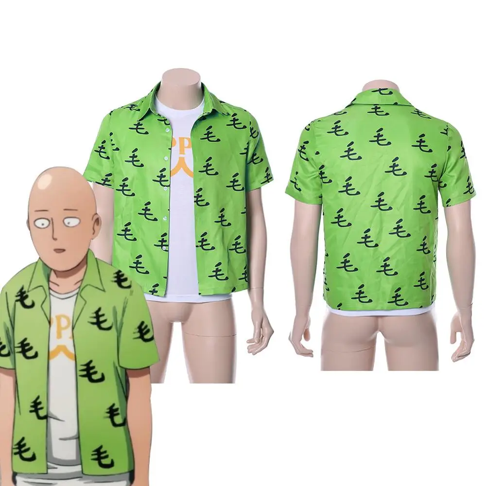 

One Punch Man Saitama Oppai Cosplay Costume Casual Shirt Tee Green Ver Halloween Carnival Costumes Custom Made