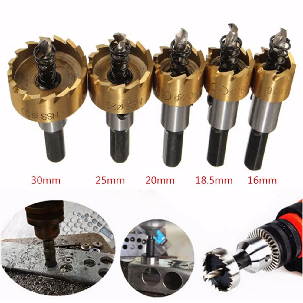 5pcs HSS Hole Saw Tooth Kit Tools Metal Milling Cutters Drill Bit Set 16/18.5/20/25/30mm