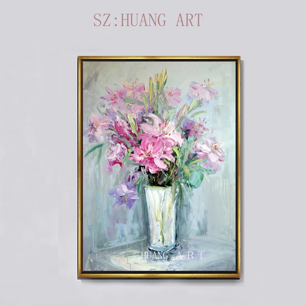 

Stylish realistic flowers modern abstract art flower oil painting wall decoration furniture hotel sofa hall corridor
