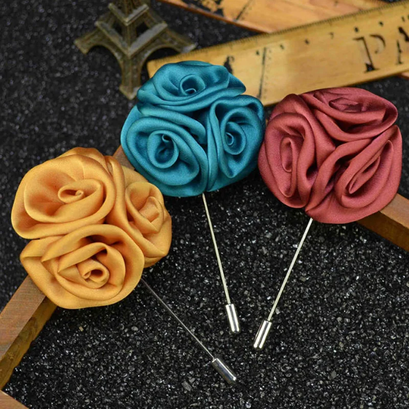 UALGL Fashion Handmade Fabric Lapel PinThree-in-one Rose Flower Brooches For Men Wedding Suit Decoration Shirt Jewelry Accessery | Украшения