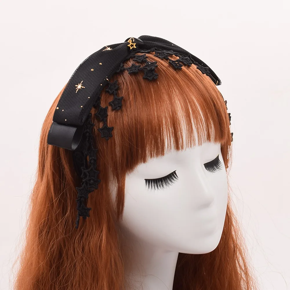 Кружевной головной убор для девочек в стиле &quotЛолита&quot со звездами и черным