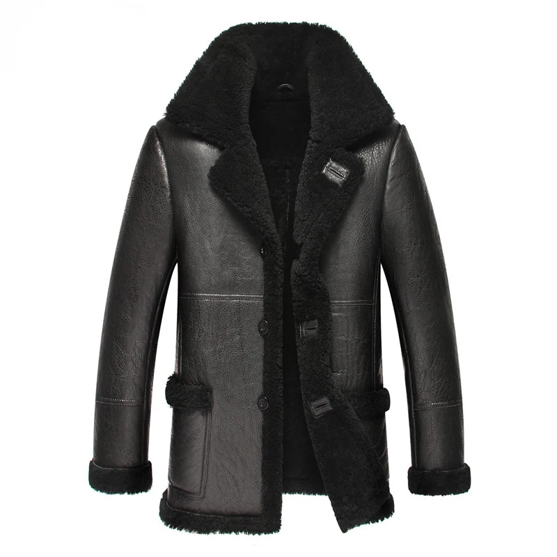 Новое поступление, мужская кожаная куртка, черная, зимняя, минус 40. Полный теплый мех, мужская куртка из овчины, натуральная кожа, тонкая для мужчин YYJ0060 - Цвет: black