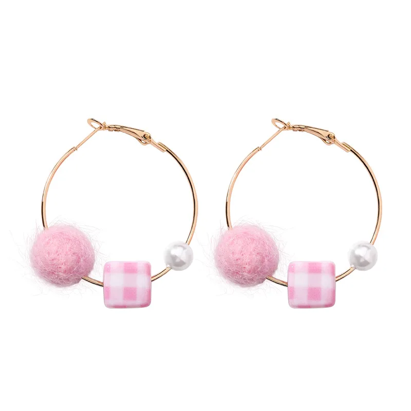 New Arrival Women's Cotton ball Pearls Hoop Earrings Lovely Ins Popular colorful fashion jewelry vintage Retro | Украшения и