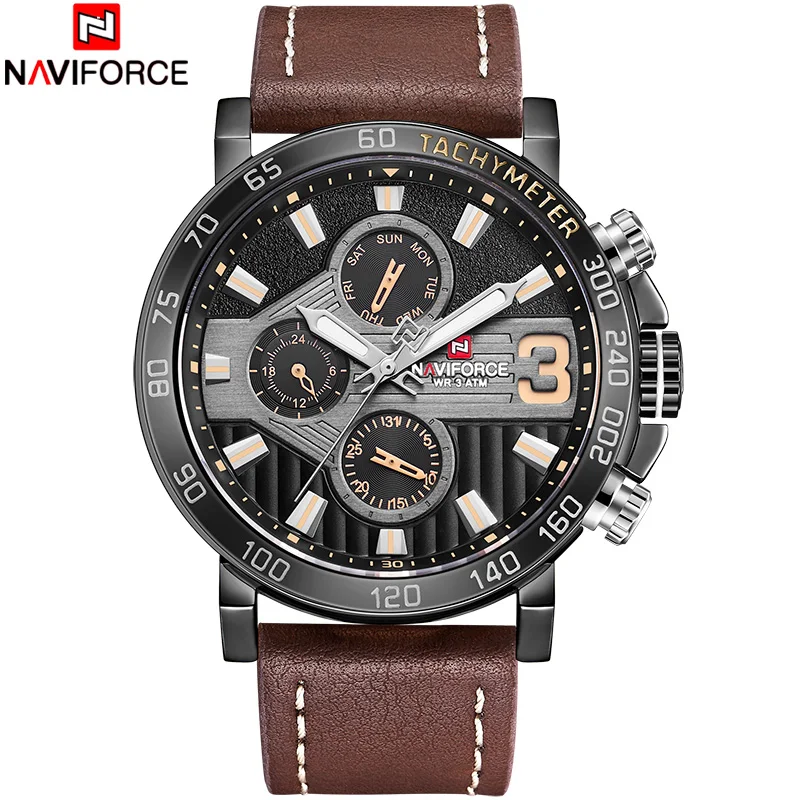 Топ люксовый бренд NAVIFORCE мужские спортивные часы кварцевые 24 часа дата Кожаные
