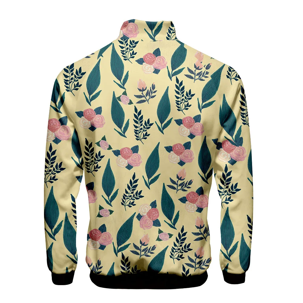 

Leaves pattern printed jacket mens womens Turtleneck long sleeve comfortable streetwear spring and autumn