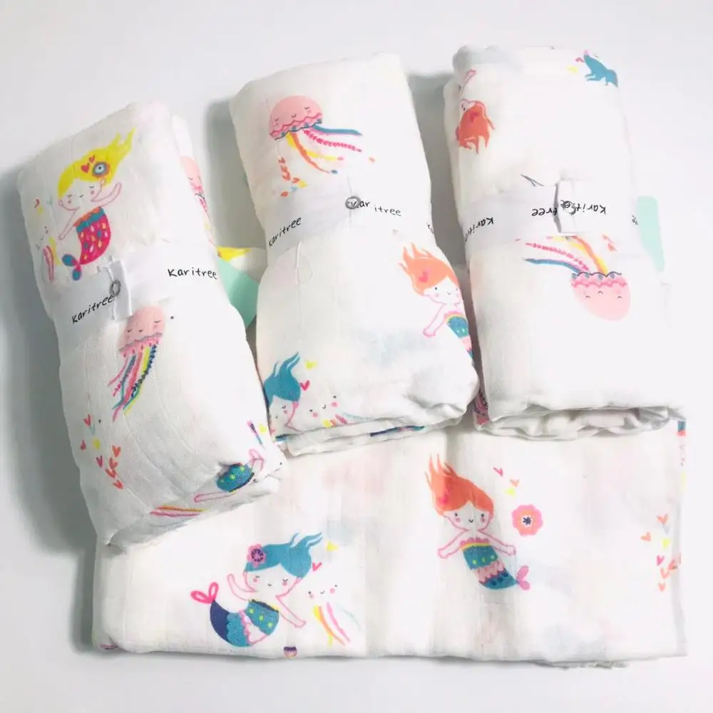 pink mermaid Детские муслиновые пеленальные одеяла, 70% Бамбуковые большие муслиновые пеленки, пеленки для младенцев, банное полотенце, детская простыня - Цвет: pink mermaid