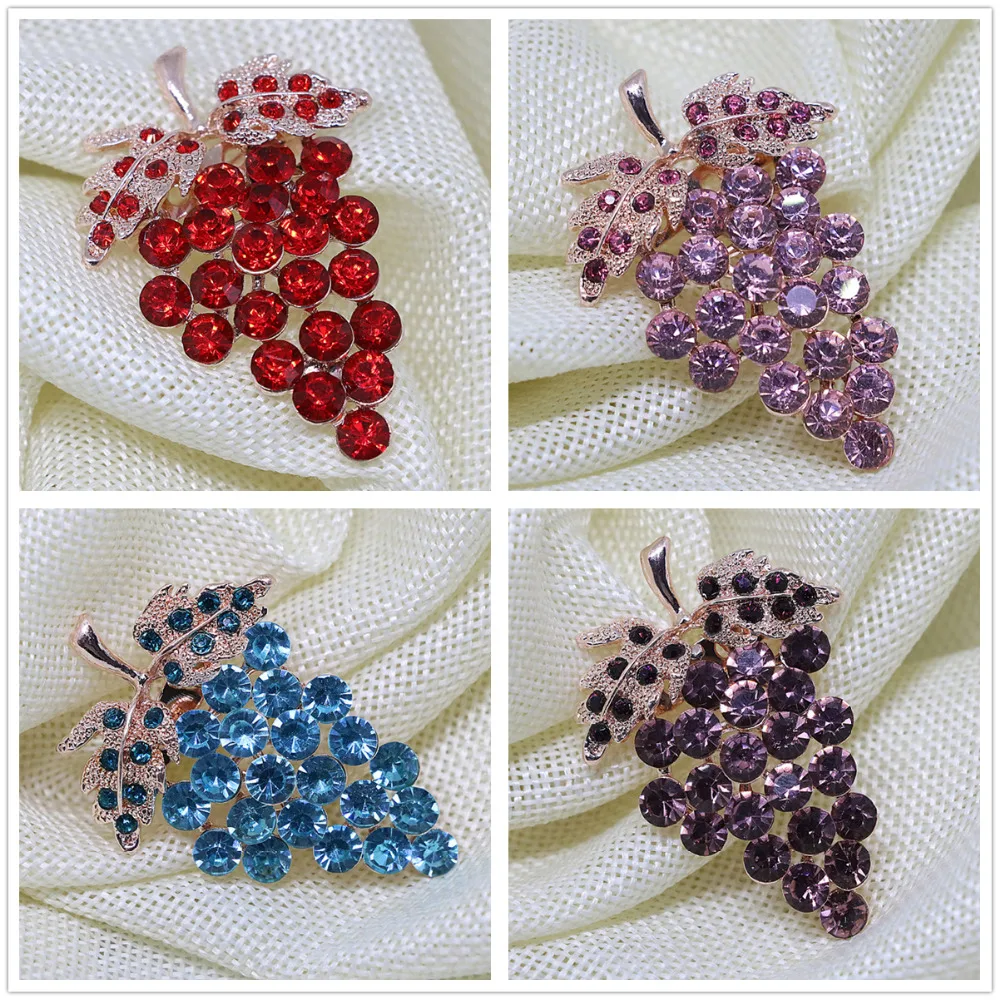 

Multicolor crystal rhinestone fruit grape cute brooch pins for women fashinon exquisite rose gold-color jewelry K
