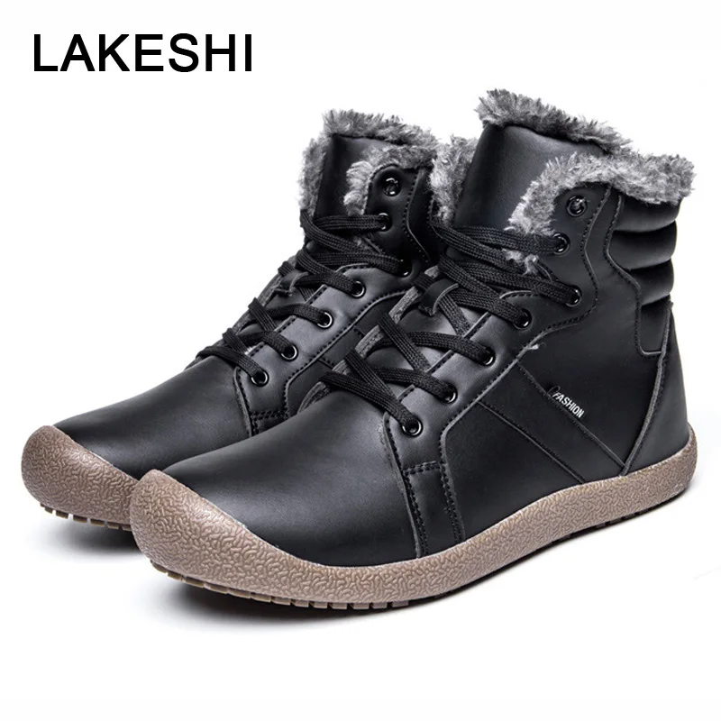 LAKESHI/зимние ботинки Мужские Зимние ботильоны Водонепроницаемая теплая