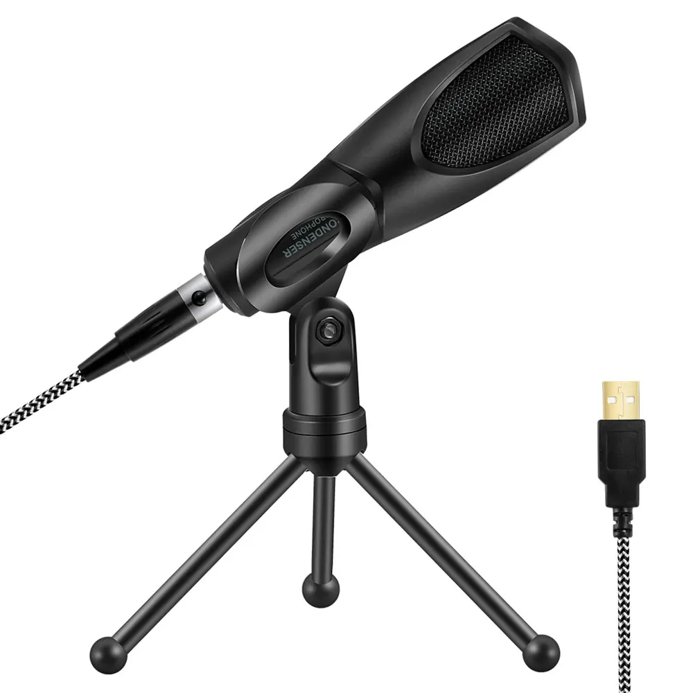 Black Студийный микрофон USB аудио конденсатор караоке микрофон складной штатив Mikrofon стенд запись прямая трансляция пение гитара - Цвет: Black