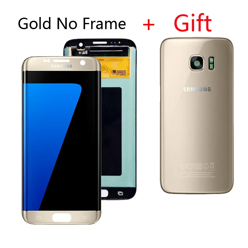 Gold No Frame ЖК-дисплей 5,5 ''с функцией сгорания теней для SAMSUNG Galaxy S7 Edge G935 G935F G935FD, сенсорный ЖК-экран с подарком, задняя крышка S7edge - Цвет: Gold No Frame