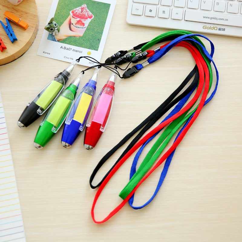 

1PCS Ballpoint Pen LED Lamp Lanyard Stationery Sticker Memo Pad Plastic Pen Multifunctional Office&School Orange Blue Green Red