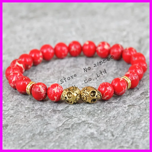 2 шт. новинка 2017 модный браслет с бусинами 8 мм Золотая/Искусственная голова