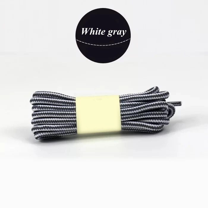White gray 1 пара круглых полосатых двухцветных шнурков для мужчин и женщин, унисекс, кожаные шнурки для ботинок, шнурки для спорта на открытом воздухе, шнурки для кроссовок - Цвет: White gray