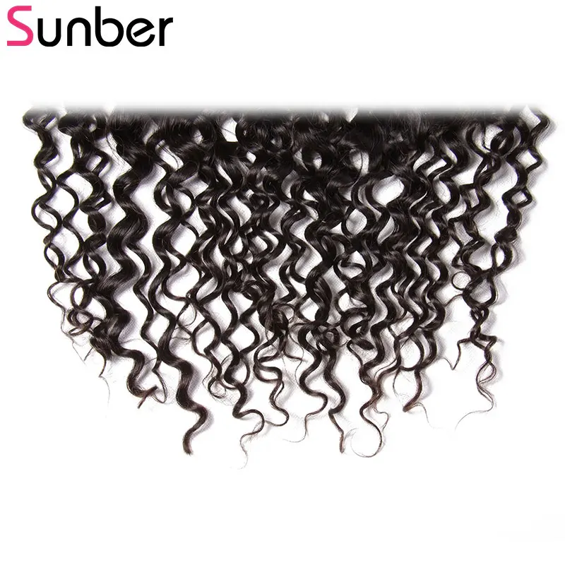 SUNBER HAIR Brazilian Curly Lace Frontal Remy Hair 13&quotx4&quot Free Part Pre-Plucked Human Closure Density 120% 10&quot-20&quot | Шиньоны