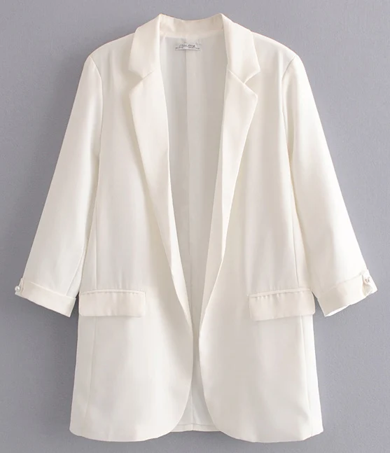 Blazer white Осень, женские зеленые блейзеры и куртки, 6 ярких цветов, повседневные офисные женские блейзеры, топы, женские, без пуговиц, черные, abrigo mujer - Цвет: Blazer white