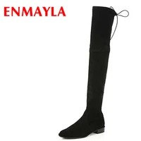 enmayla over the knee boots women winter autumn long boots flats shoes black grey thigh high lace up fashion motorcycle boots