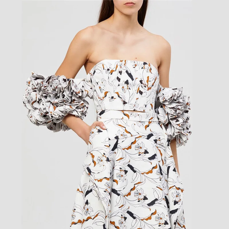 

Summer Print Shirt For Women Off Shoulder Slim Ruffles Puff Sleeve Crop Tops Female 2019 Fashion Clothes New