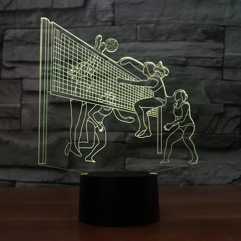 3D Led Украшения в спальню настольная лампа Usb 7 цветов Изменение играть волейбол