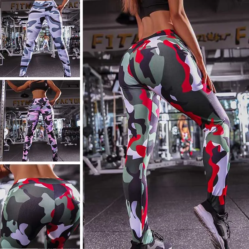Женские штаны для йоги с высокой талией камуфляжные дышащие эластичные леггинсы