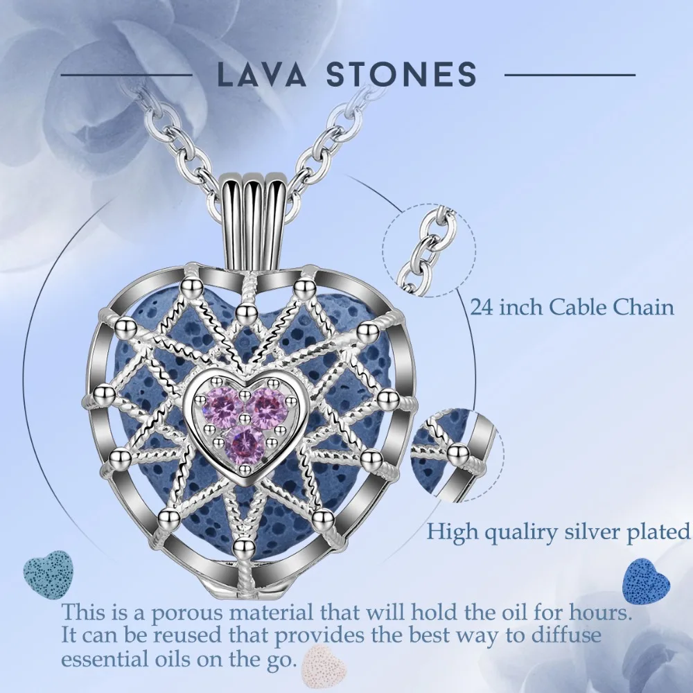 

Eudora Heart Zircon Necklace Aromatherapy Essential Oil Lava Stone Diffuser Necklace Jewelry for Women Romamtic Gift 20mm