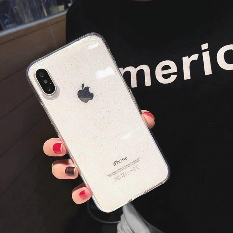 USLION Glitter Powder Phone Case For iPhone 6 6s 7 8 Plus Transparent Soft TPU Silicone Cases Cover X XS XR Xs Max |
