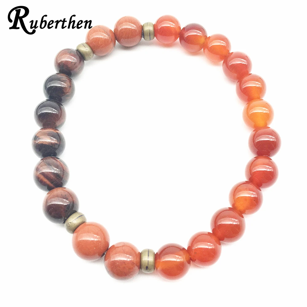 Ruberthen модный мужской Энергетический Браслет с красным тигровым глазом