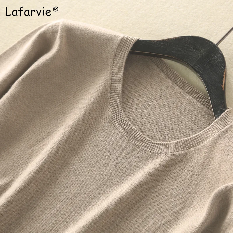 Lafarvie New Knitted Cashmere Blended Sweater Women Spring Autumn Pullover Short Sleeve Solid Loose Knitting | Женская одежда