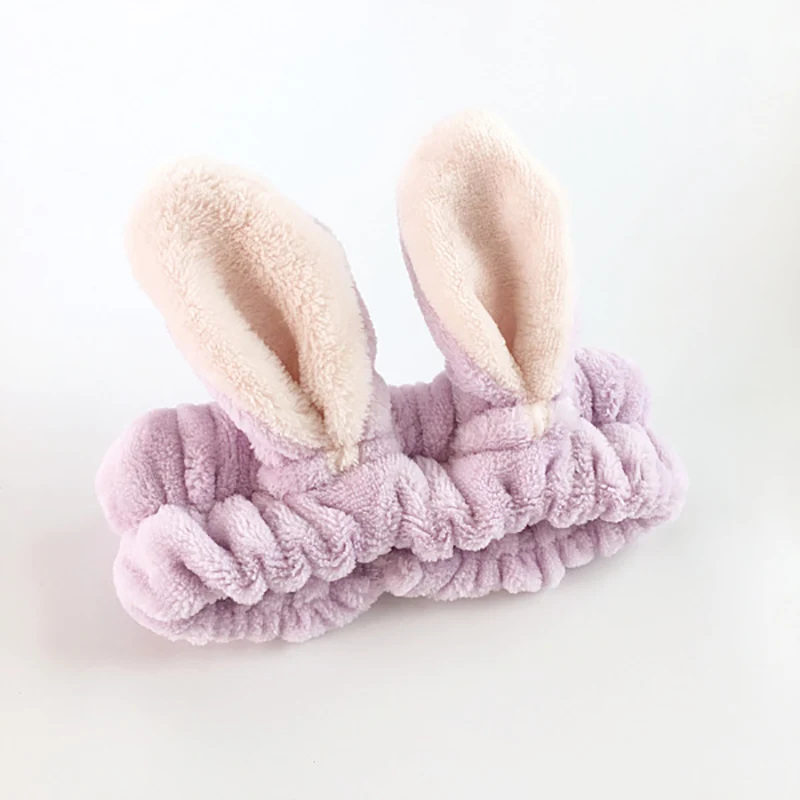 Purple Korean Women Cute Bunny Ears Headband Comfortable Wash Face Bathe Hair Holder Elastic Head Band For Girl Hairband Hair Accessory - Цвет: Purple