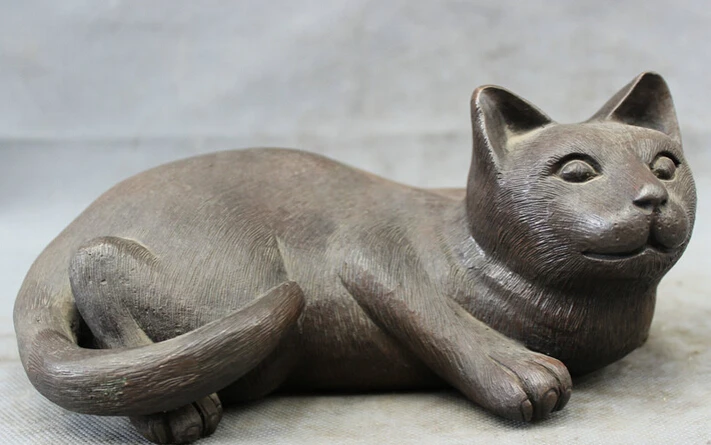 

song voge gem S2876 Chinese Pure Bronze Copper Folk Carved Animals Lying Lovely Docile Cat Statue