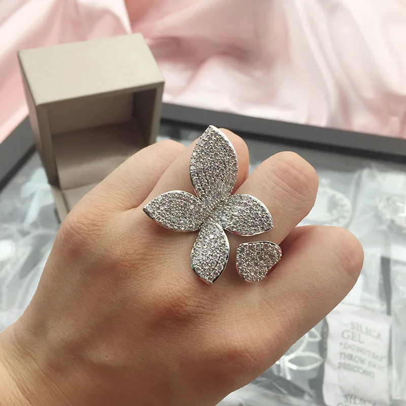 Роскошные CZ Pave Установка цветок лист для женщин кольца AAA циркон Коктейльные Вечерние кольцо бабочка для леди ювелирные изделия
