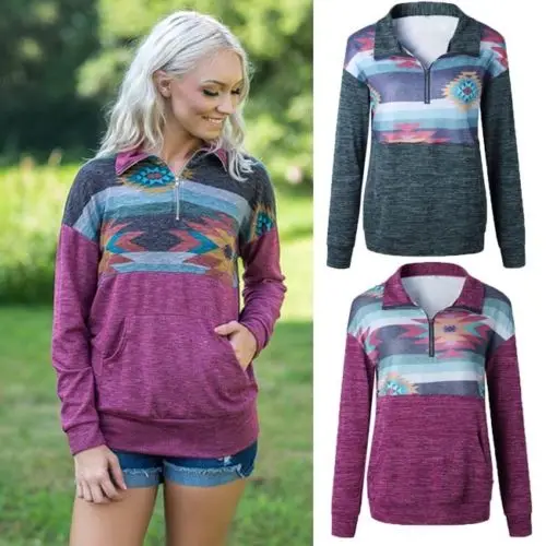 Fashion Women Printed Long Sleeve Winter Sweatshirt 2018 New Autumn Stripe Jumper Coat Pullover Casual Tops S-XL | Женская одежда