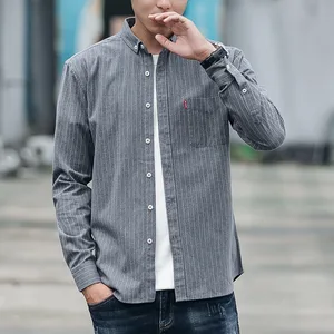2019 Новая модная мужская рубашка с длинным рукавом Топы в полоску мужские повседневные рубашки приталенная Мужская рубашка высшего качества мужская одежда
