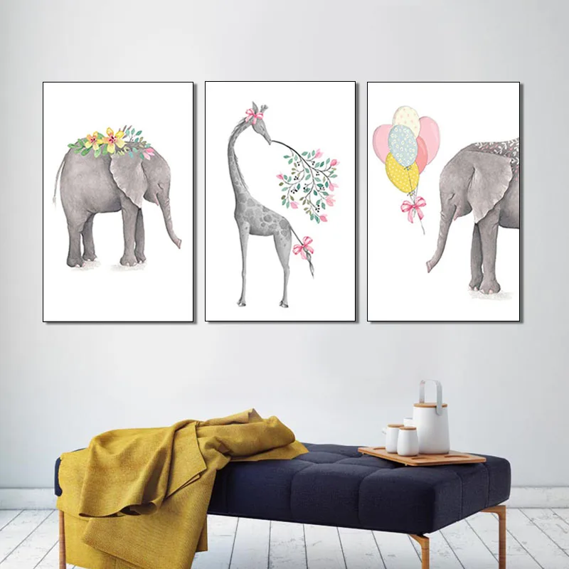 

Baby Nursery Rooms Home Art Prints Decor Wall Art Canvas Painting Nordic Poster Elephants And Giraffes Wall Pictures Unframed