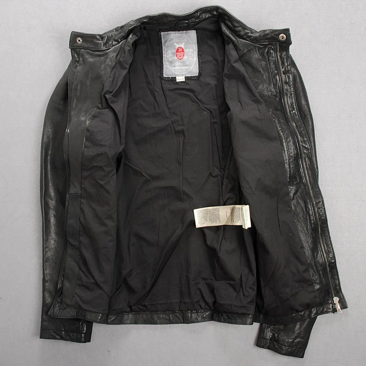 100% овчина 2014 модная мужская мотоциклетная куртка черная растительного дубления