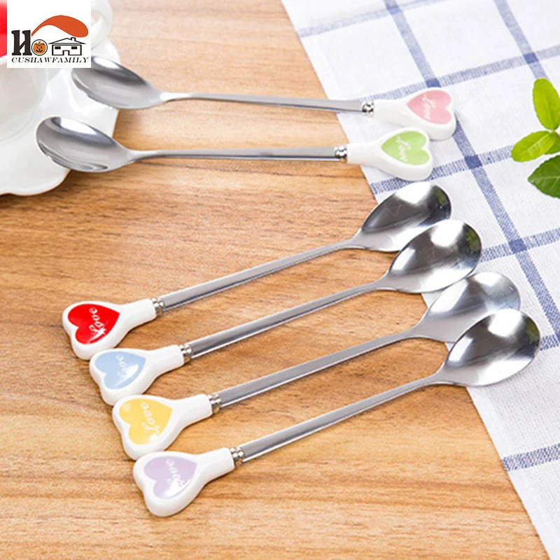 1 шт. изящные нержавеющая сталь керамическая ручка молочная кофейная ложка милая