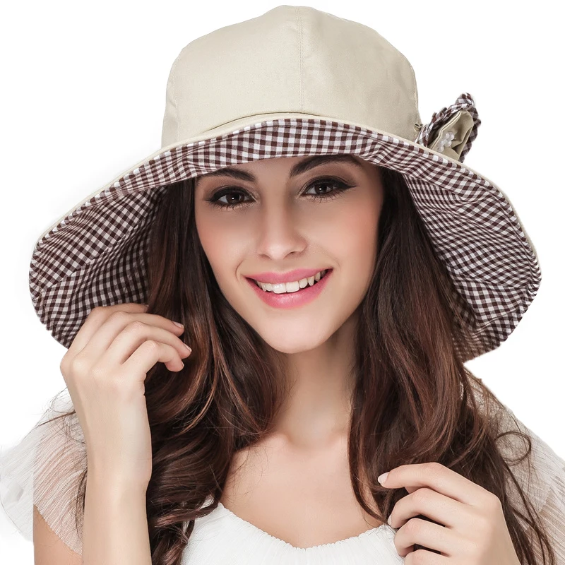 Женская складная летняя шляпа из хлопка FS пляжная от солнца с большими полями