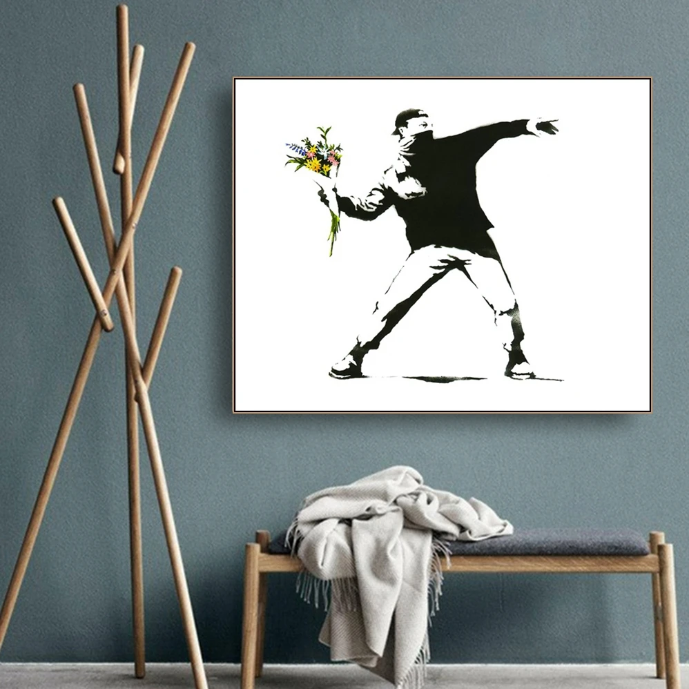 Love Is In The Air by Banksy Wall Art Decor Canvas Painting Calligraphy Poster Print Decorative Picture Living Room Home Decor