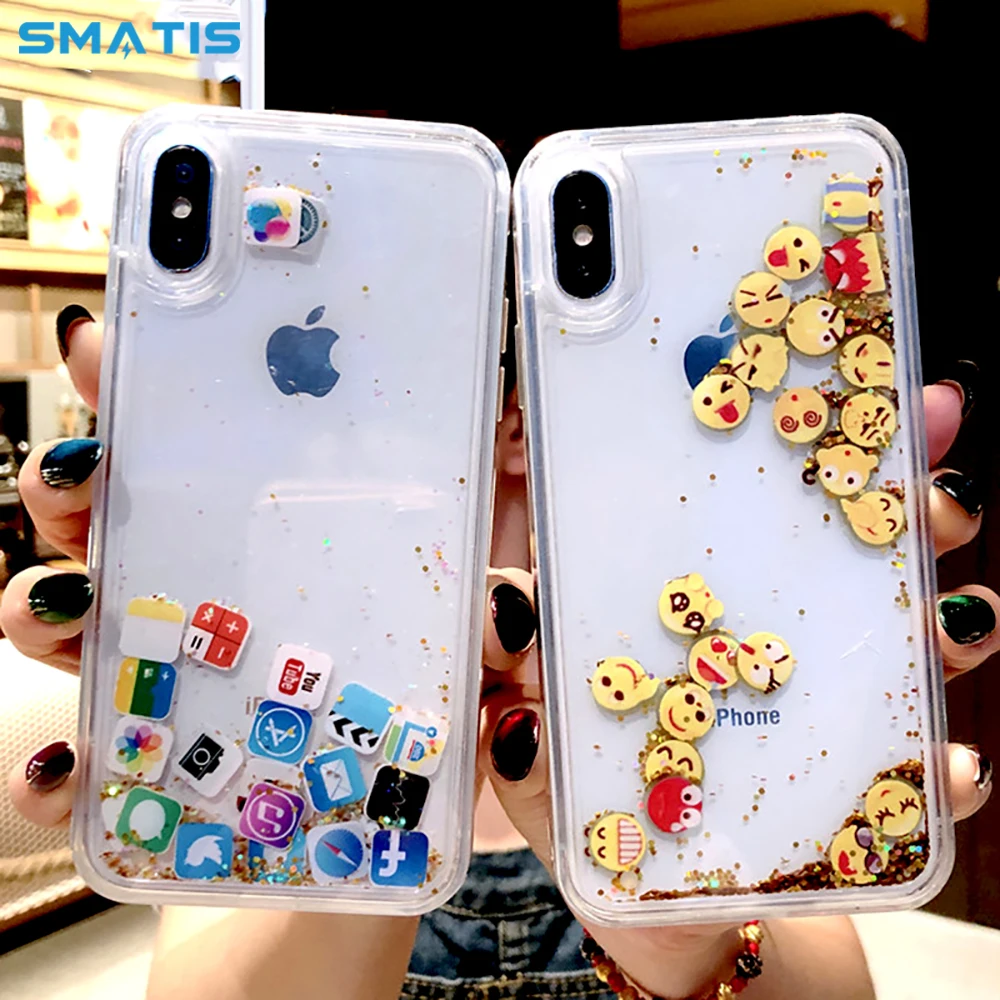 Чехол с приложением Quicksand для iPhone 6, 6 S, 7, 8 Plus, X, XR, XS Max, динамический жидкий жесткий чехол из поликарбоната, чехол с улыбающимся лицом, милый чехол для девочки, водонепроницаемый