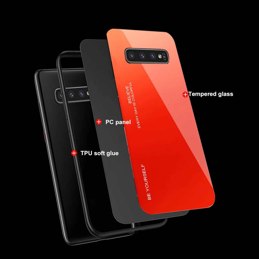 ciciber Gradient Colored Tempered Glass Phone Case for Samsung Galaxy S10 S10+ S10e Plus Lite Hard Back Cover Funda Coque Capa |
